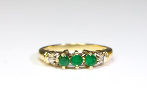 Antique 10k Yellow Gold Three Round Emerald Stone… - image 3