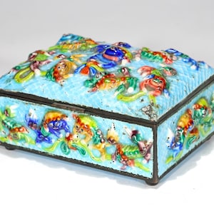 Scatola per sigarette in smalto cloisonné blu cinese