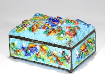 Chinese Blue Cloisonne Enamel Cigarette Box