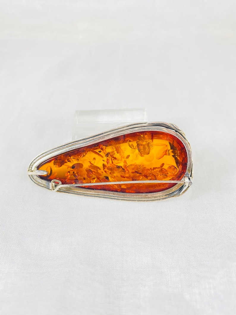 Vintage Rare Large Signed Sterling Silver Natural Amber Pendant /& Brooch