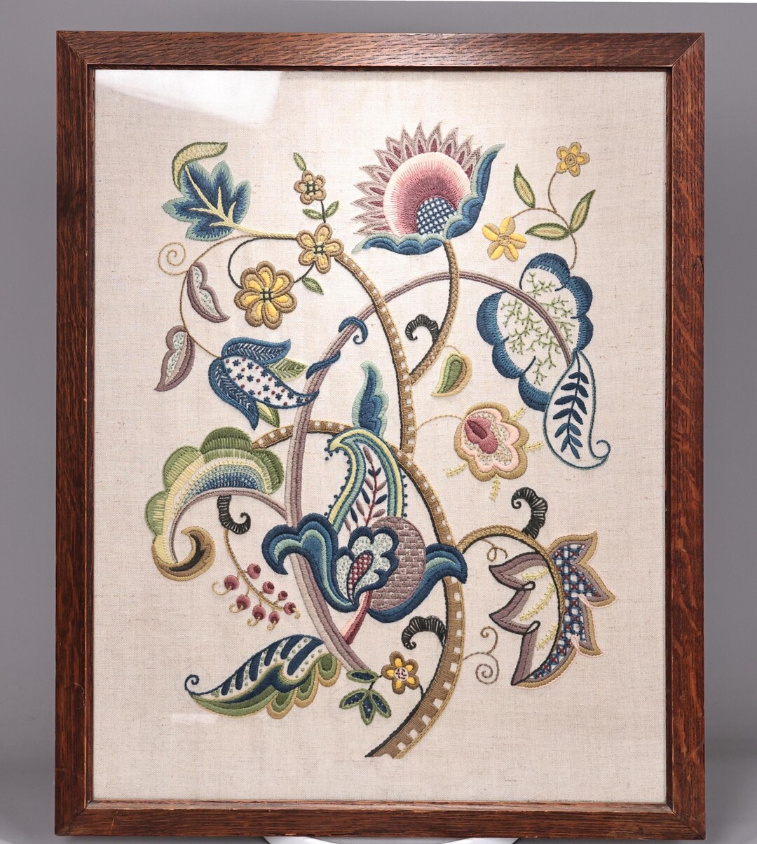 Vintage Crewel Hand Embroidered Art Birds Floral Painting Framed - Etsy