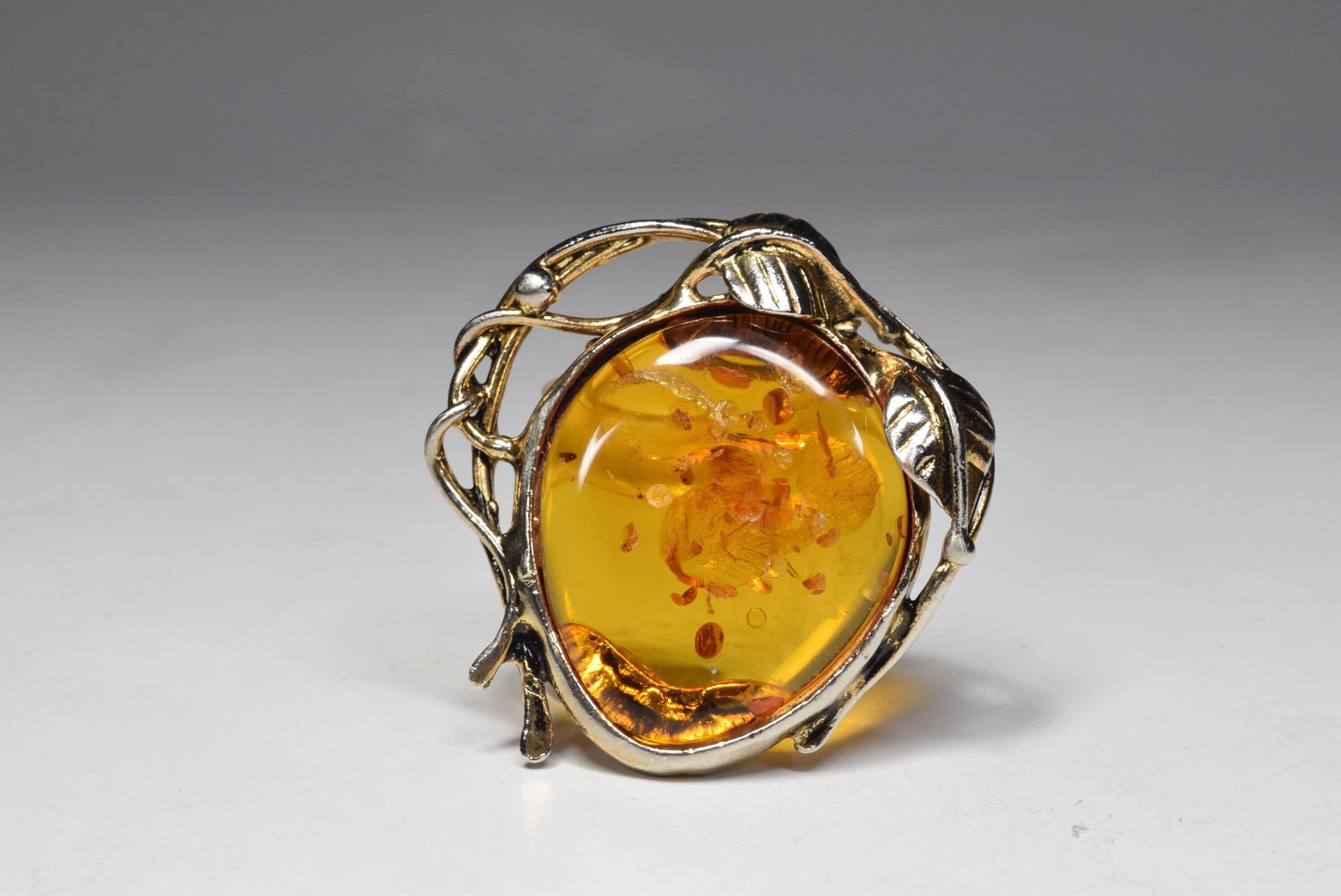 Broche Vintage Fleurs - Pierre Orange - Bijou Ancien - Sans Marque