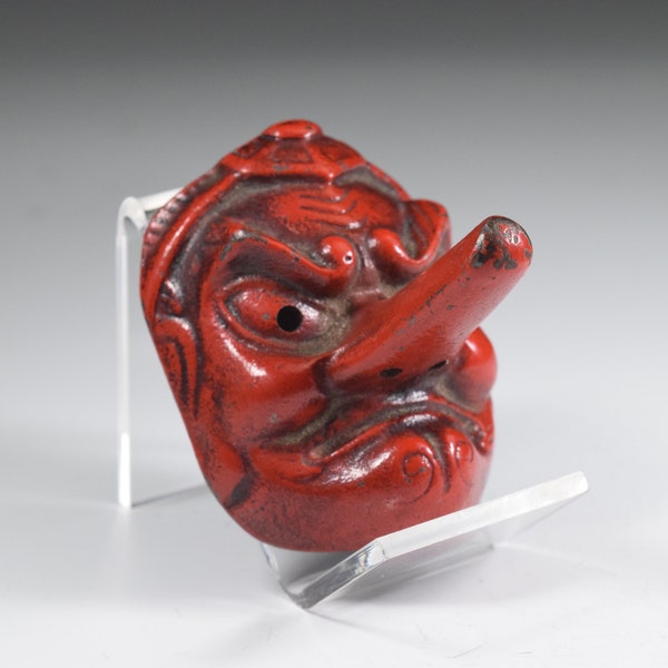Vintage Japanese Collections Red Painted Heavy Weight Tengu "天狗" Paper Weight Figure Ornament