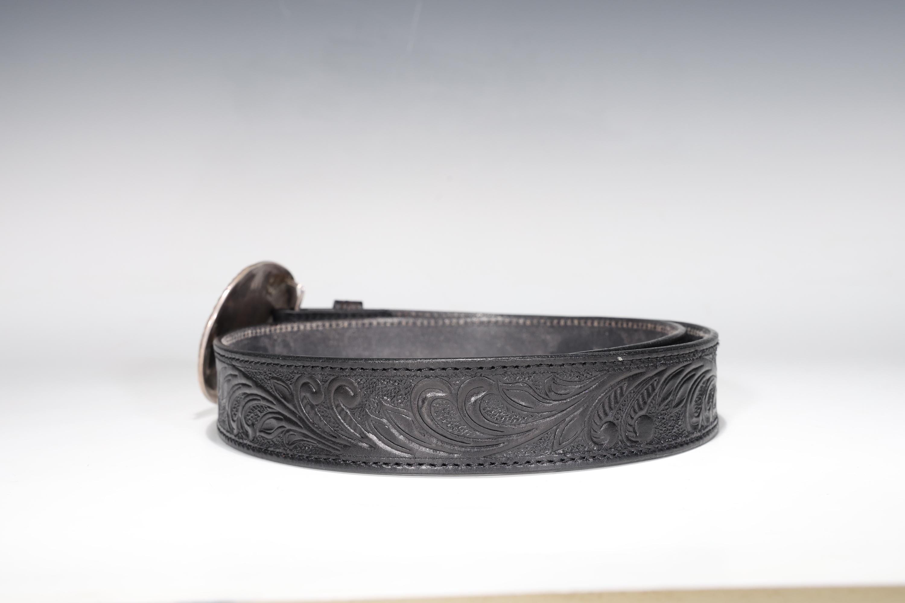 Vintage Navajo Silver and Turquoise Buckle with Black Ostrich Skin Belt SOFT TURQUOISE buckle | Luxury Western Belt | SILVER OSTRICH main image 3