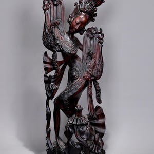 Large Balinesa Art Carved Rose Wood Spiritual Dancer Sculpture
