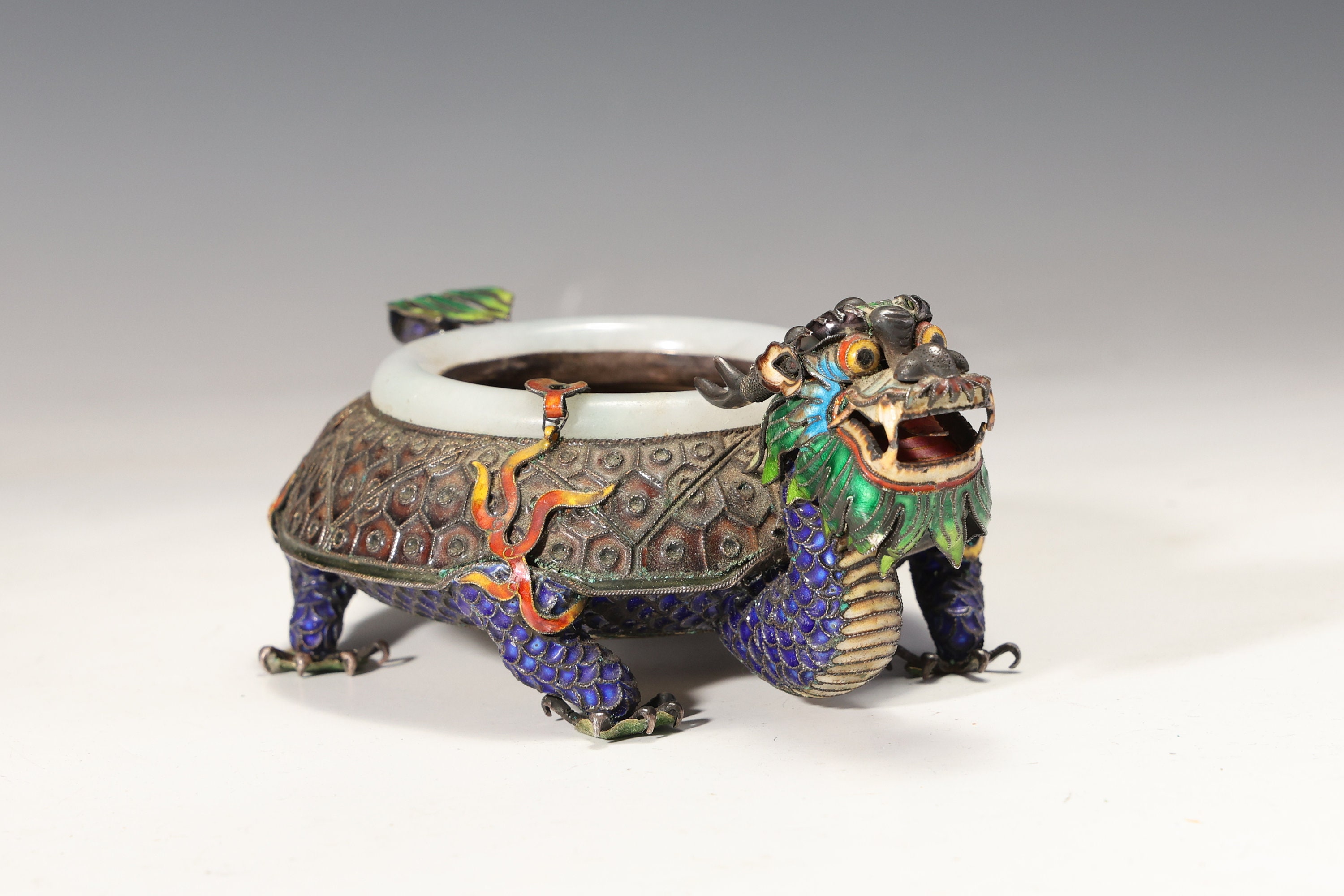 Vintage Chinese Silver Enamel Dragon Ashtray With Jade Rim - Etsy