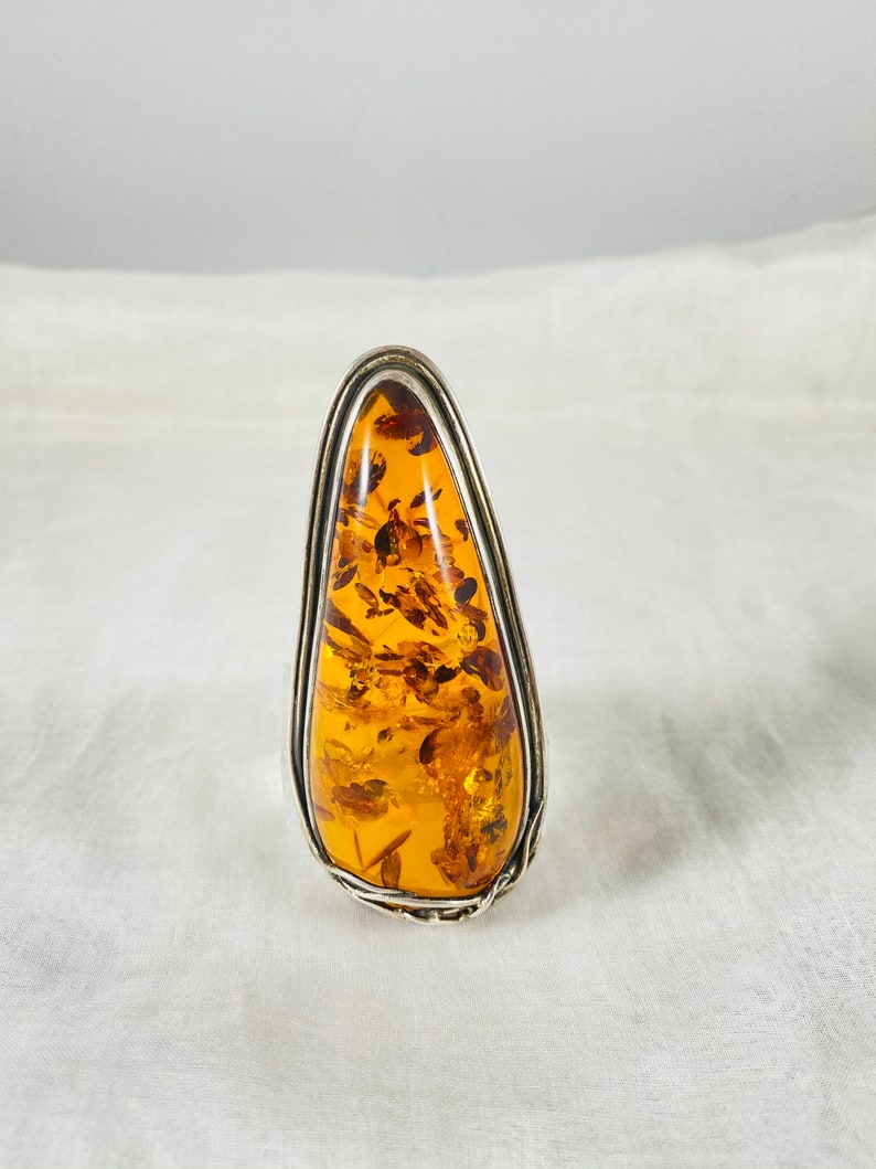 Vintage Rare Large Signed Sterling Silver Natural Amber Pendant /& Brooch