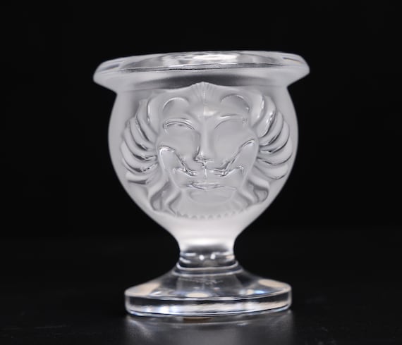 Lalique Clear & Frosted Crystal Tete De Lion Table Lighter Holder