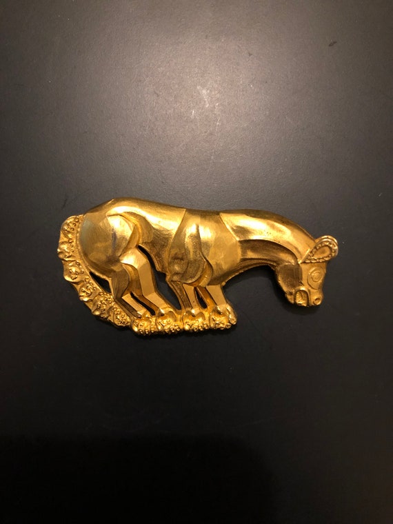 Vintage Gold Tone Brass MMA Beast Brooch, High Qua