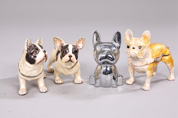 French Bulldog Trinket Box And Chrome Bulldog Figure Ring Holder