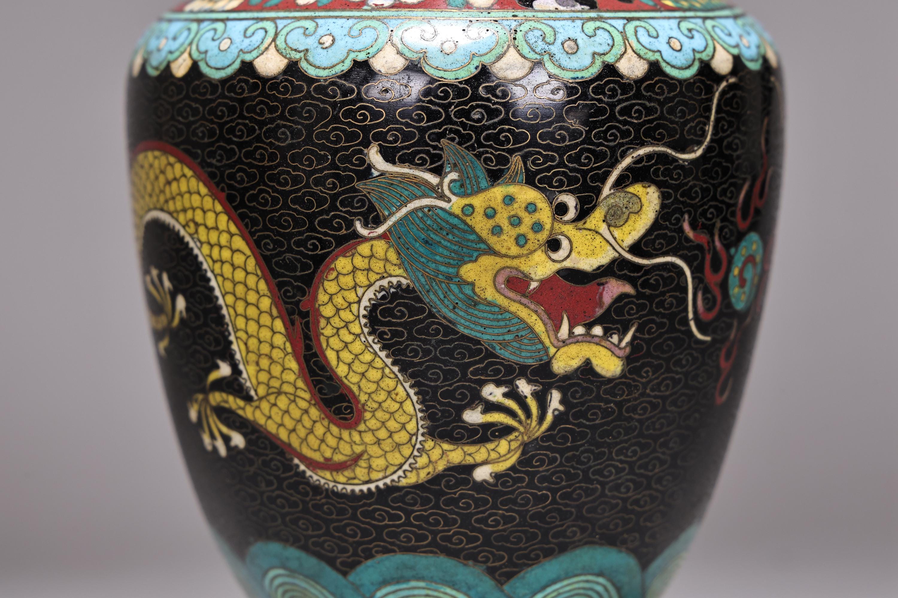 中国黒七宝龍文様青銅製花瓶 - Etsy 日本