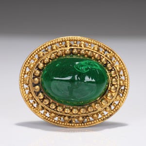 Vintage Yves Saint Laurent YSL Gold Plated Green Cabochon Brooch