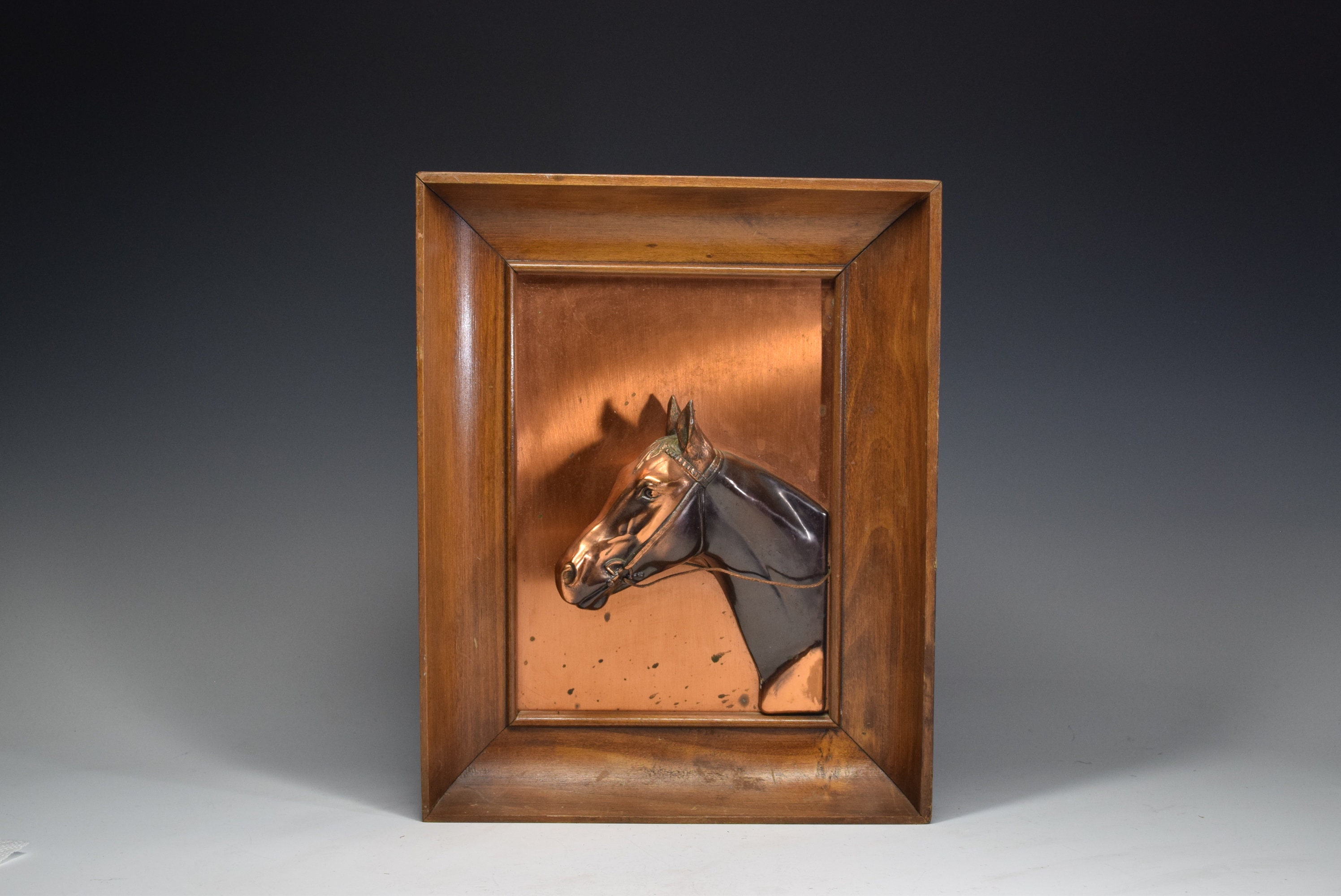 Vintage Copper Horse Head Wall Hanging, Wood Frame - Etsy
