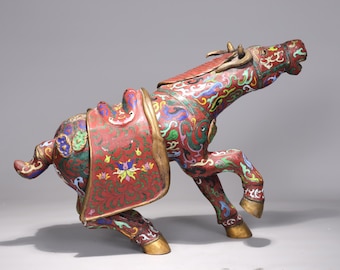 中国七宝焼　馬置物 七宝焼風 金装飾 馬の置物（高さ約30cm）アンティーク調
