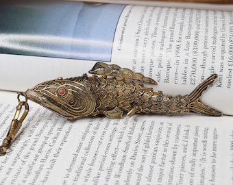 アンティーク ANTIQUE フィリグリー 純銀 フィッシュ 「魚」 ペンダント Vintage Collection Silver Filigree Movable Chinese Style