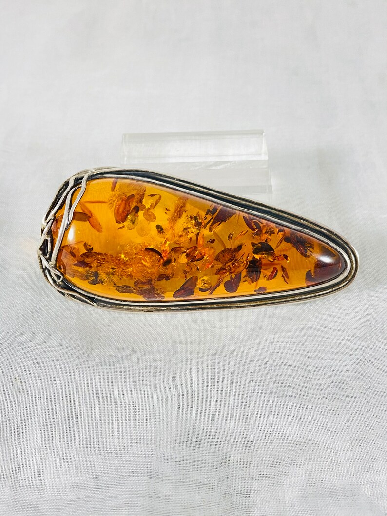 Vintage Rare Large Signed Sterling Silver Natural Amber Pendant /& Brooch