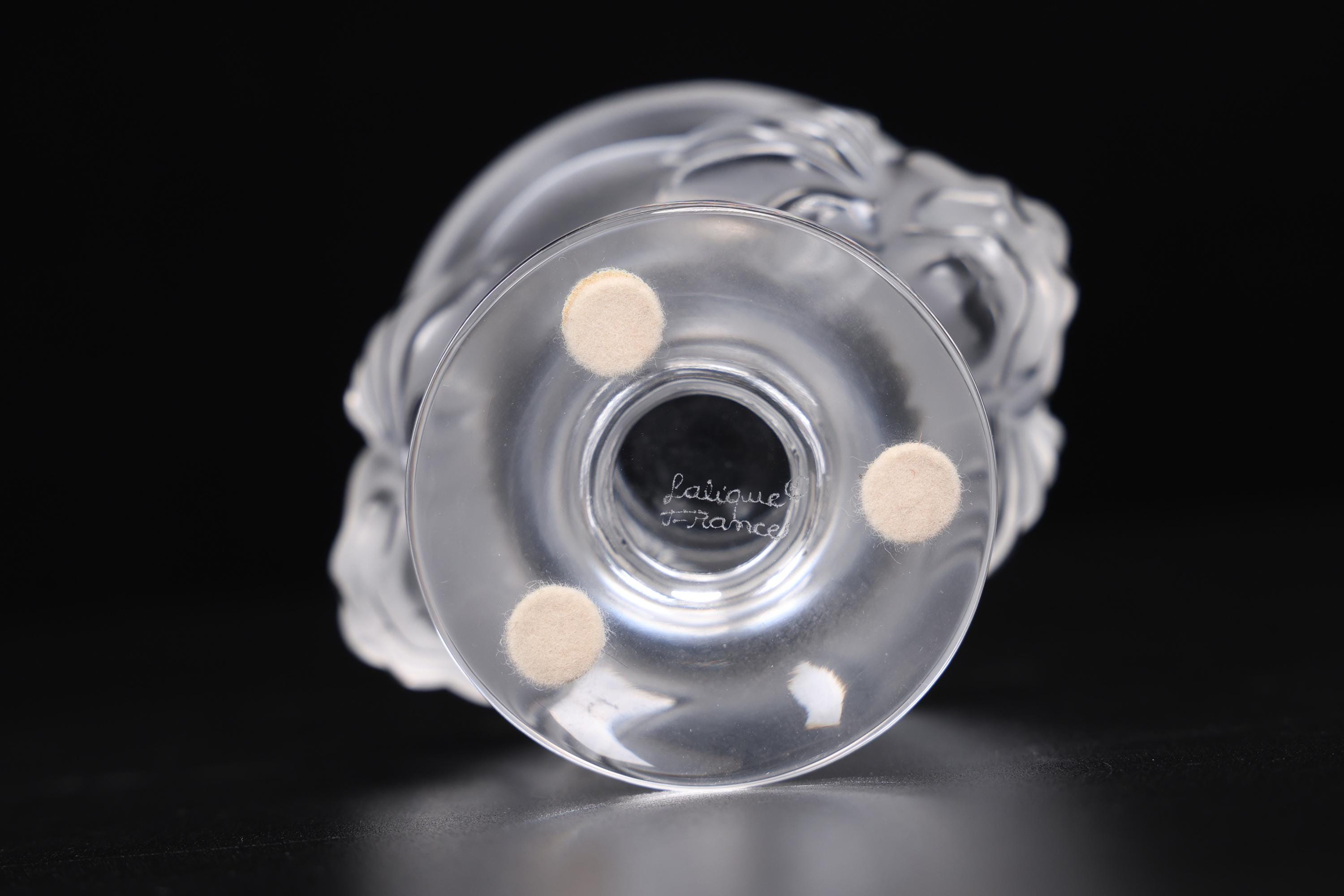 Lalique Clear & Frosted Crystal Tete De Lion Table Lighter Holder