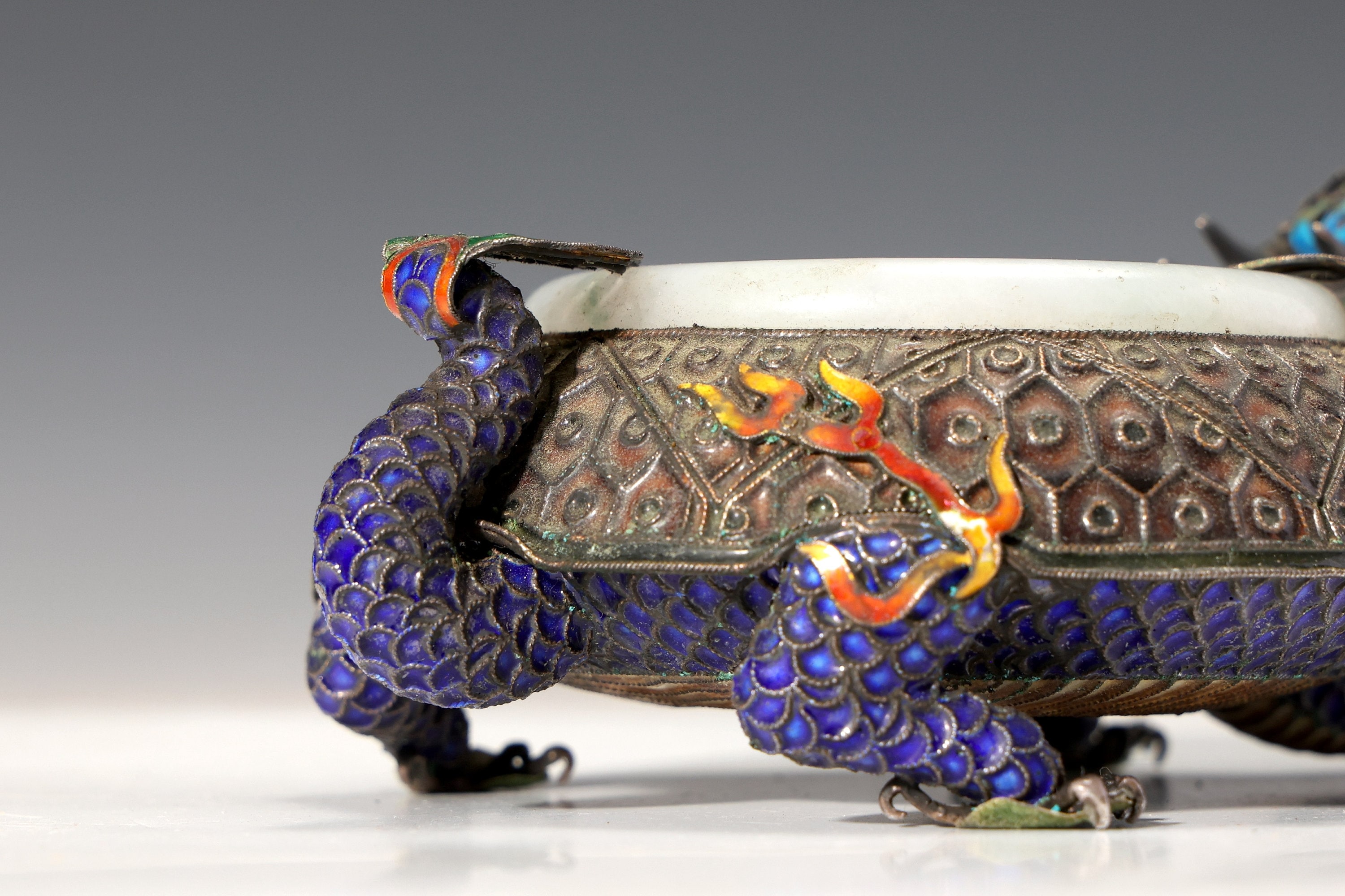Vintage Chinese Silver Enamel Dragon Ashtray With Jade Rim - Etsy