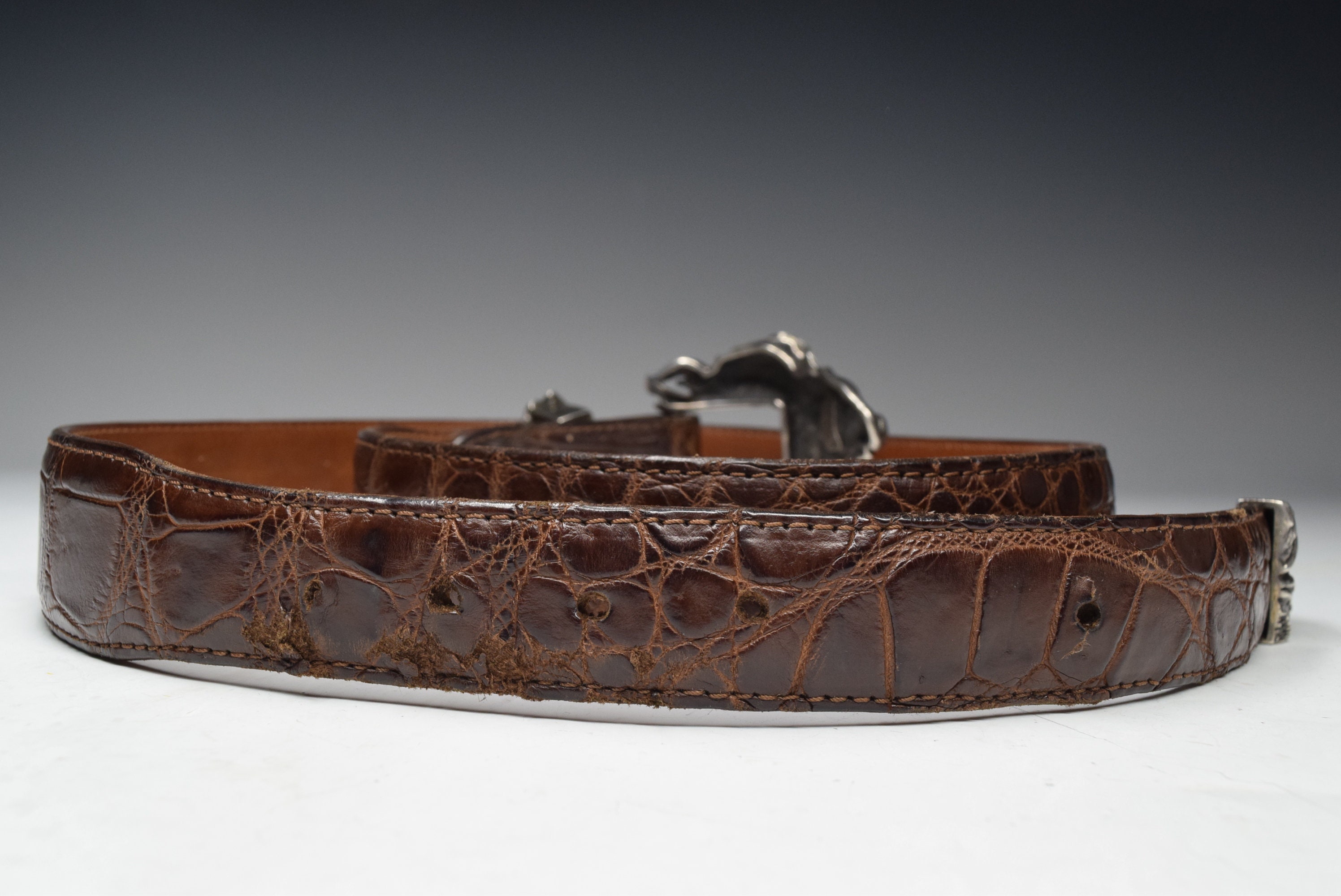 Vintage Casa Lopez Floral Leather Belt With Silver Metal Clasp BS040-S5521 Floral Engraved Western Fashion Style Full Grain  main image 4