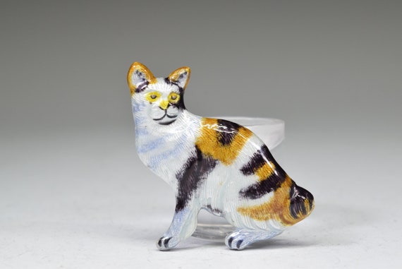 Vintage Enamel Cat Brooch, Sterling Silver
