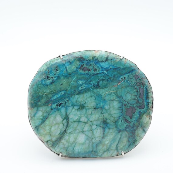 Vintage One Piece Stone Inlaid Sterling Silver Belt Buckle  display picture 3