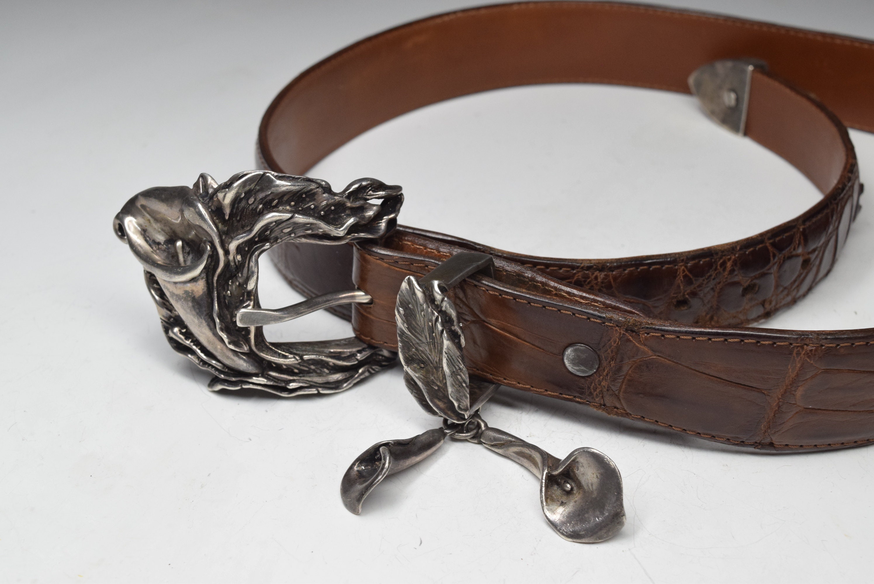 Genuine Leather Silver Flower Buckle Belt Women main image 4
