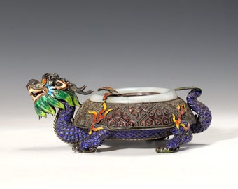 Vintage Chinese Silver Enamel Dragon Ashtray With Jade Rim - Etsy
