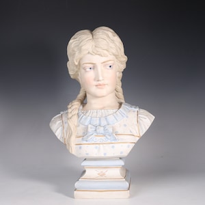Vintage German Bisque Hand Painted Bust Of Woman Porcelain Figurine