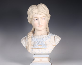 Vintage German Bisque Hand Painted Bust Of Woman Porcelain Figurine