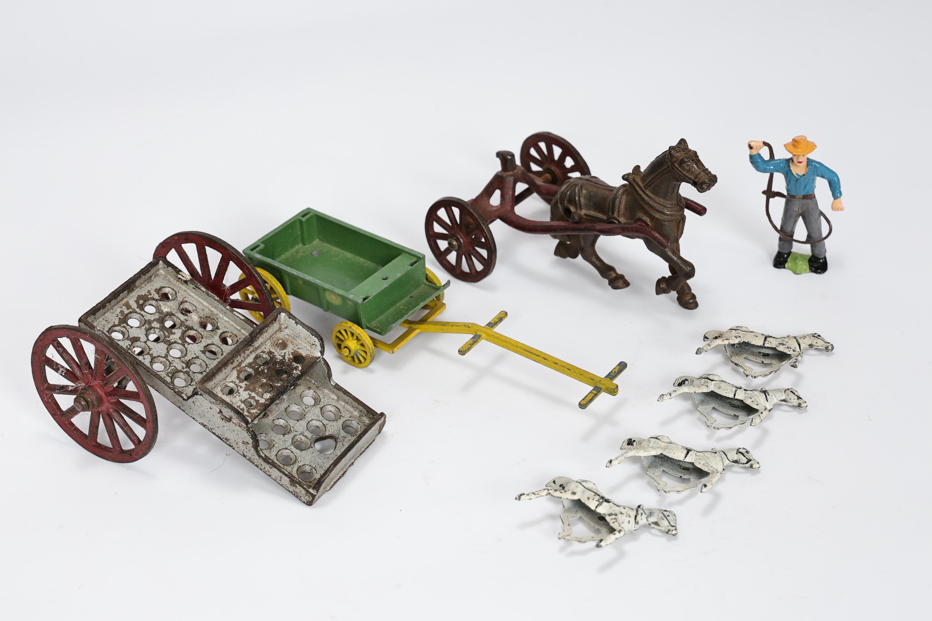 ヴィンテージのおもちゃの鋳鉄製の馬が引く丸太と荷馬車 - Etsy 日本