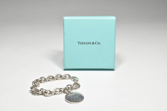Vintage Tiffany & Co.round Tag Charm Sterling Silver 925 Bracelet