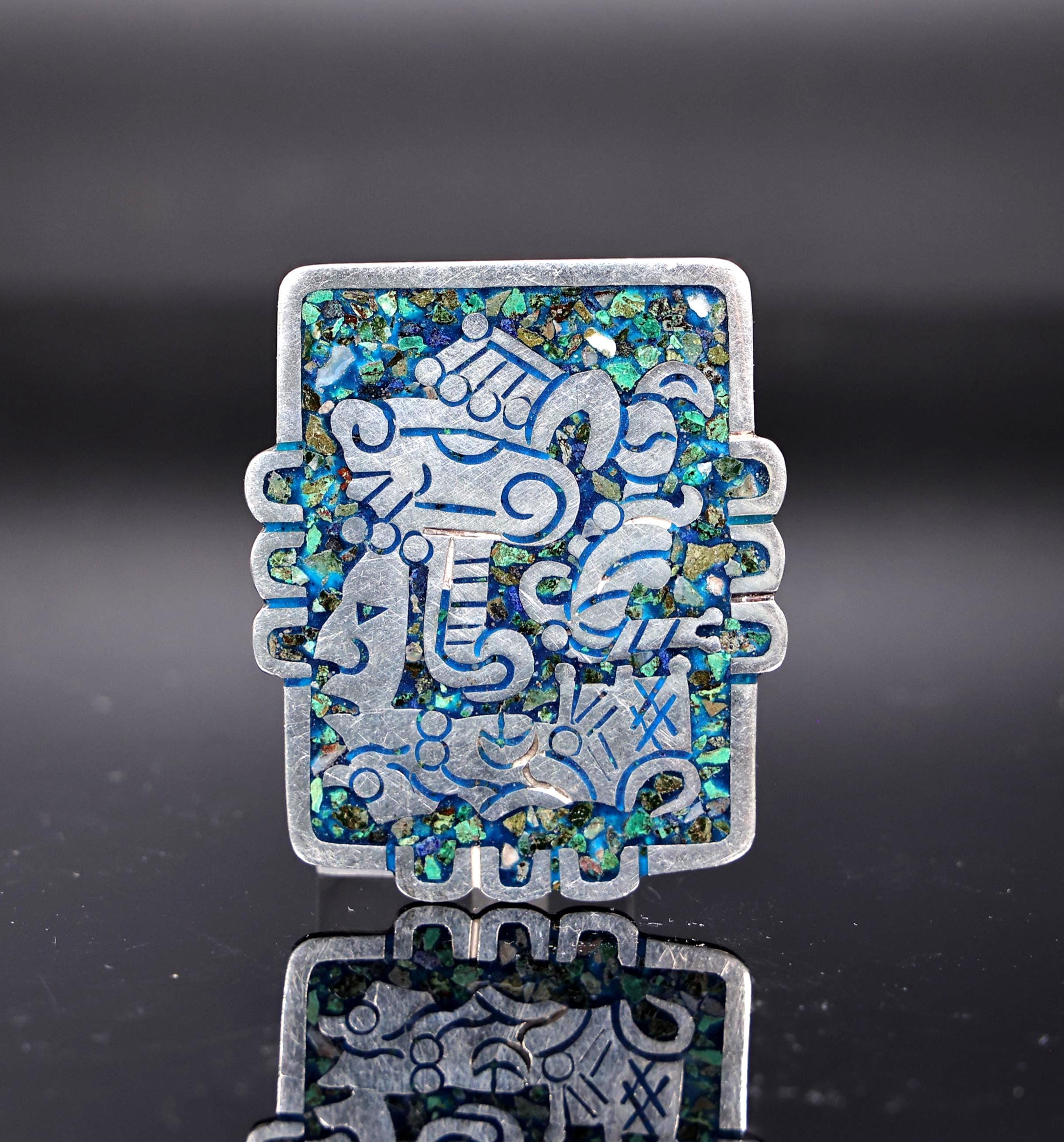 スターリングシルバー925メキシコアステカ動物酸化ペンダント/ブローチ