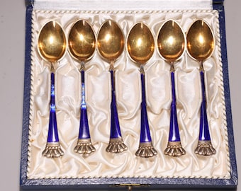Set of Four Ela Denmark Sterling Silver Enameled Demitasse Spoons