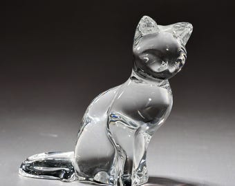 Baccarat France Clear Crystal Cat Figurine