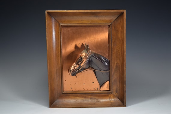 Vintage Copper Horse Head Wall Hanging, Wood Frame - Etsy