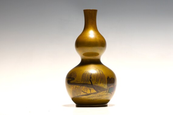 ヴィンテージ 日本製 ブロンズ 手描き ひょうたん型花瓶 - Etsy 日本