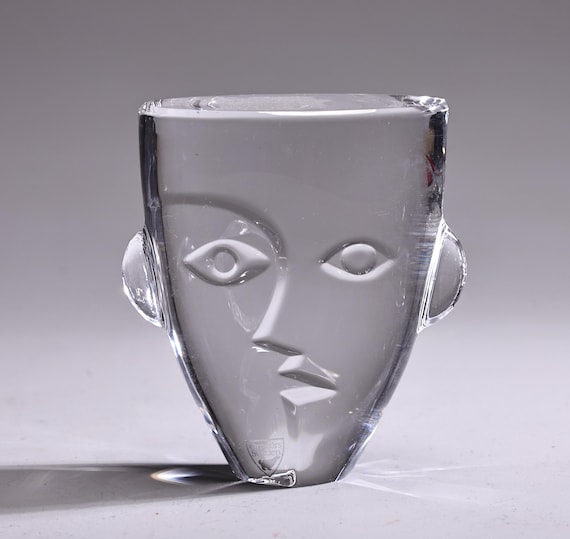 Sweden Orrefosのクリスタルガラスの置き物 Orrefors Sweden Crystal Face Head Sculpture in Box - Etsy Israel