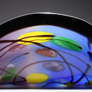 Multi Color Art Deco Blue Banana Fan Bowl Glass By SDS Seapoot