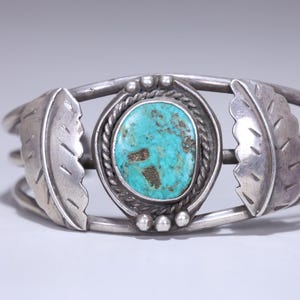 Navajo Turquoise Old Pawn Sterling Silver Cuff Bangle Bracelet