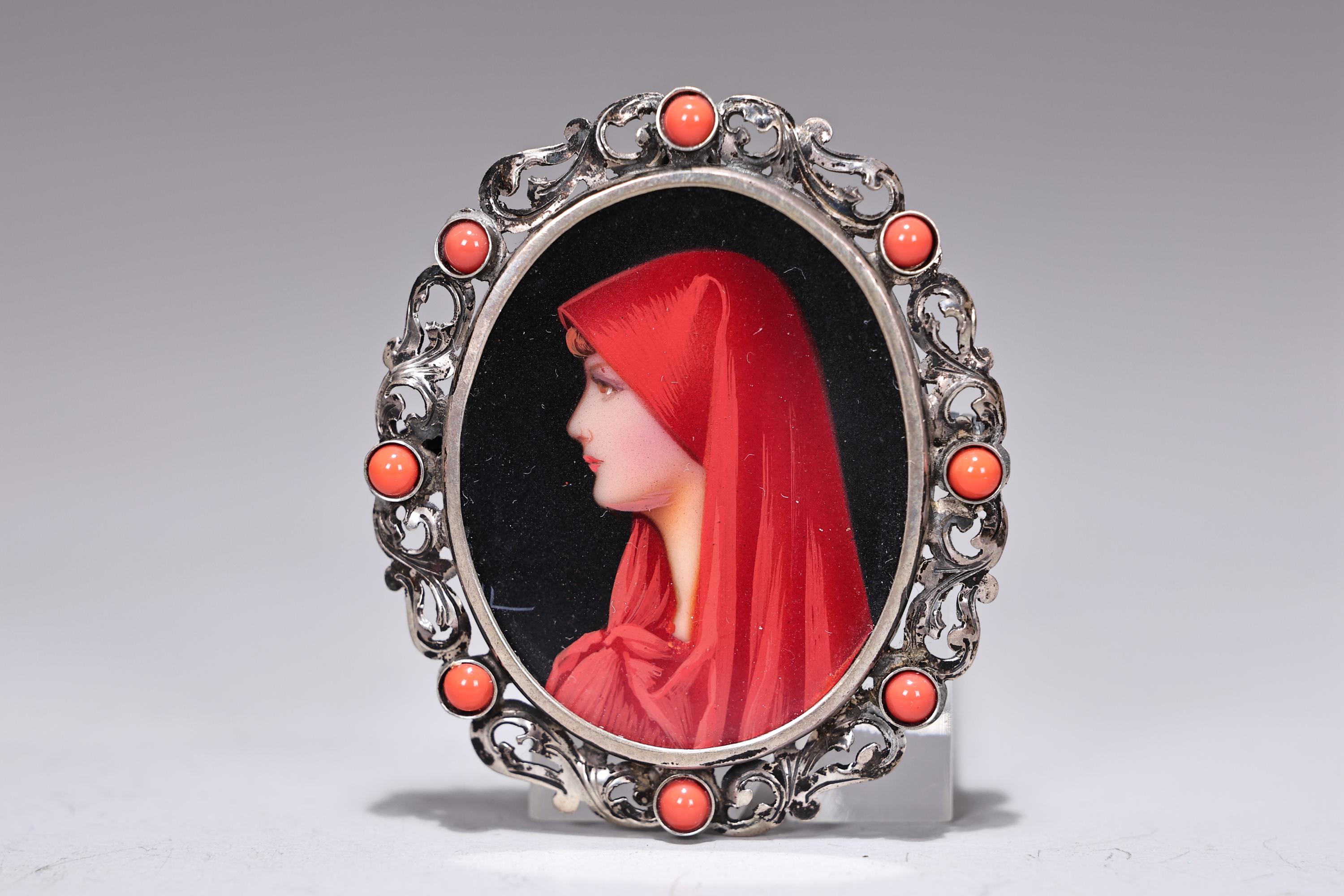 Vintage Italian St. Fabiola Portrait Brooch Pendant, Silver 800