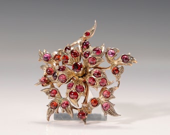 Vintage Pink Purple Rhinestone Layered Flower Gold Brooch