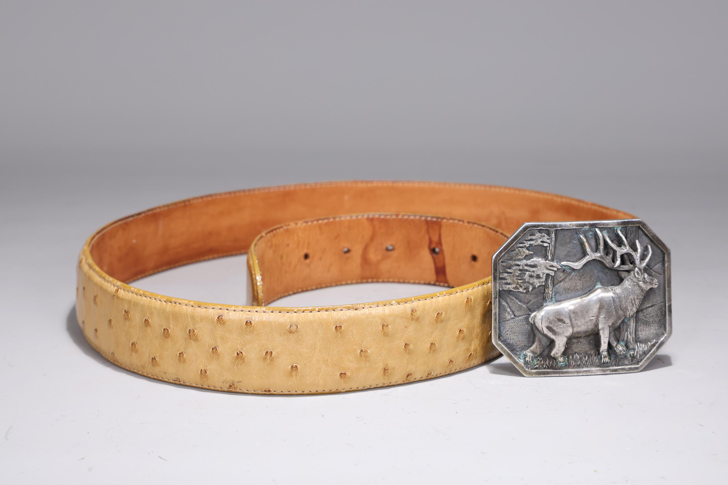 Vintage Ostrich Leather Best White Western Silver And Gold Buckle Links Size 38 Brown Ostrich Leather Belt - Gold Buckle, Size 38 - Etsy main image 3
