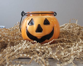 LIMITED! Glass Pumpkin Candle Lantern- !12oz -100% Soy Wax Handcrafted Poured - Pumpkin Caramel Crunch Scent -Halloween Decor Jack O Lantern