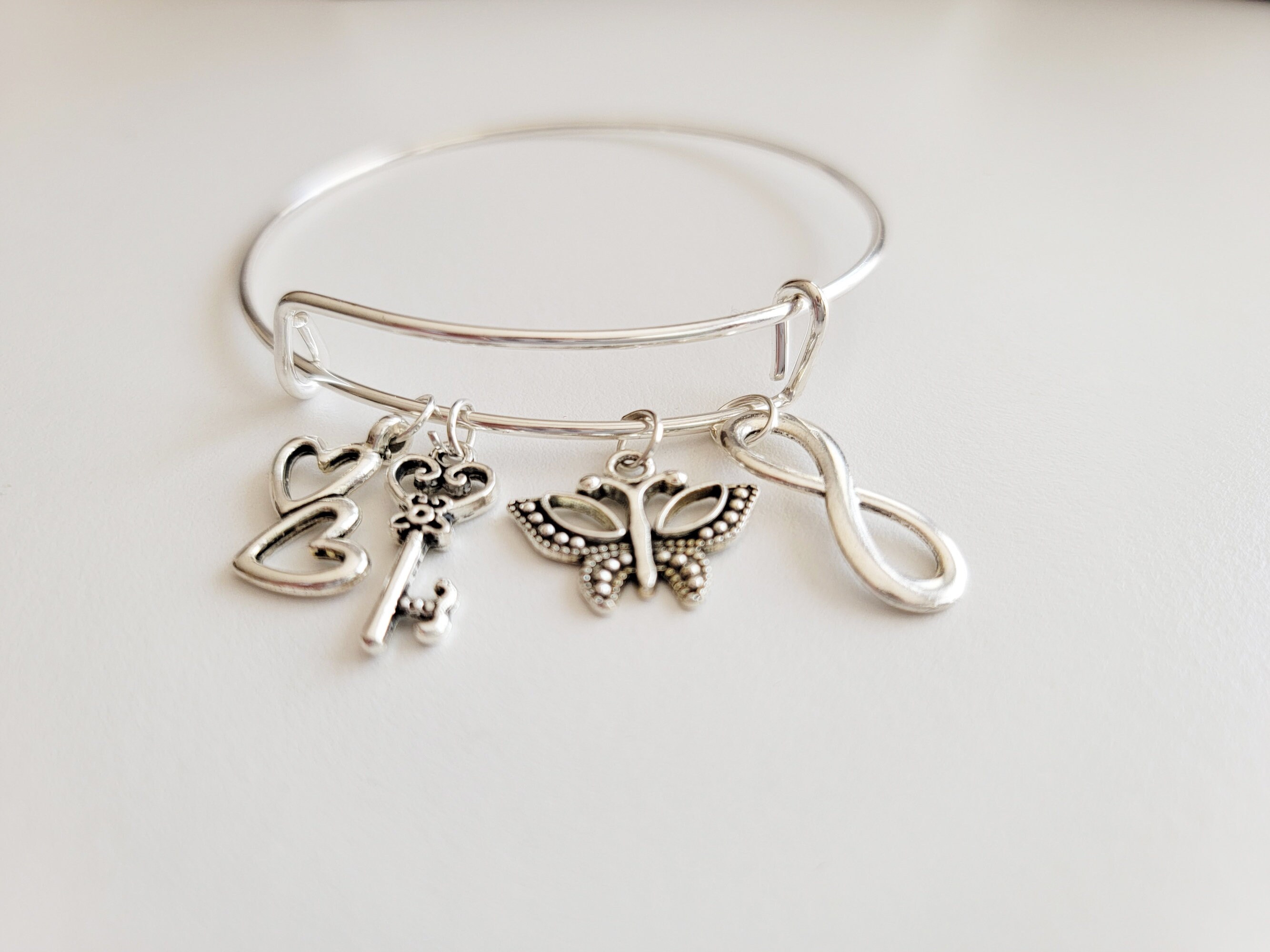 Twin Flame Charm Bangle Bracelet Infinity Adjustable Etsy