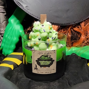 Bubbling Cauldron WITCHES BREW Black Green Candle- 100% Soy Wax Handcrafted Poured - Apple Bourbon Scented -Halloween