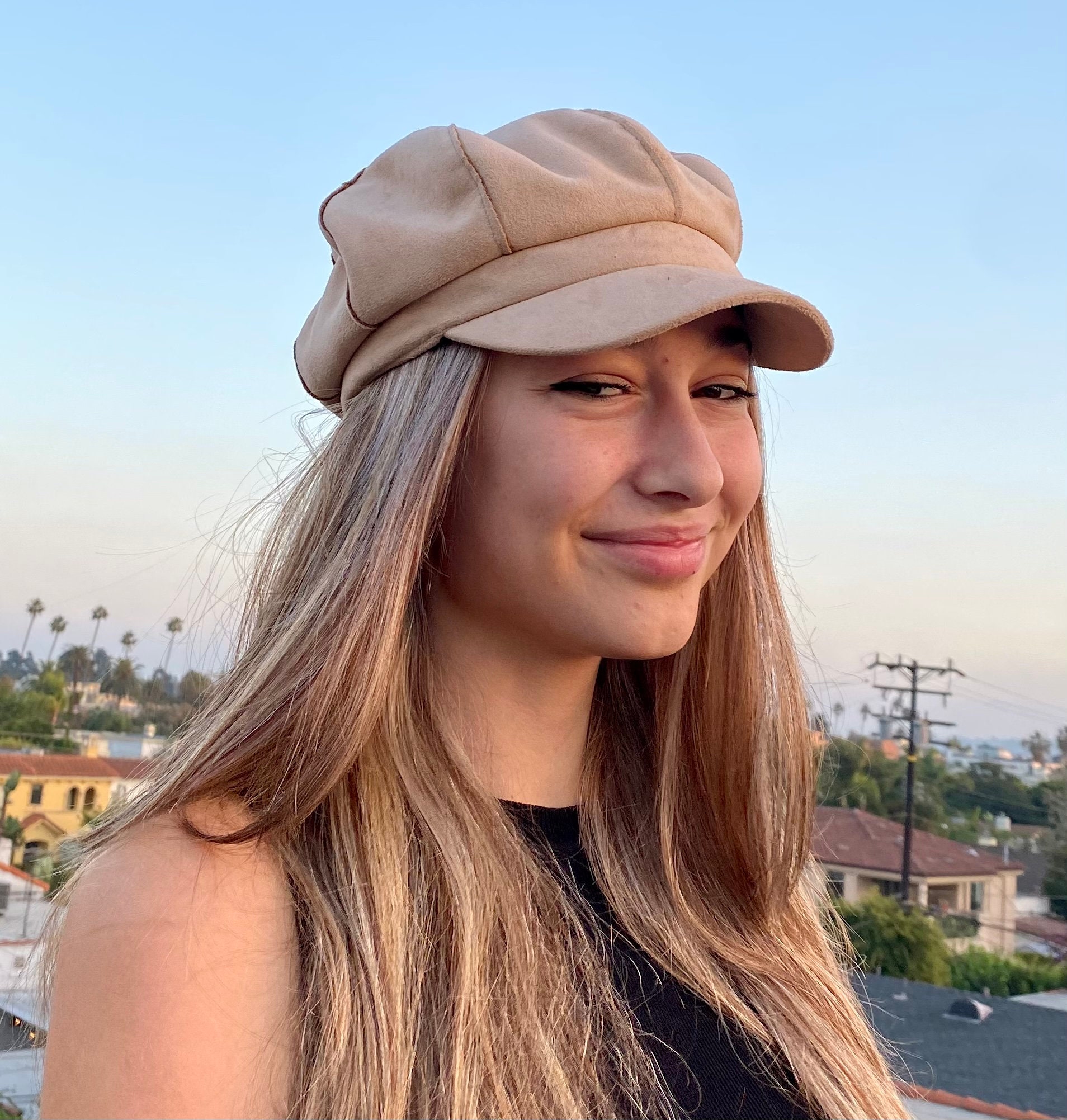 Faux Suede Newsie Cap in Tan | Etsy