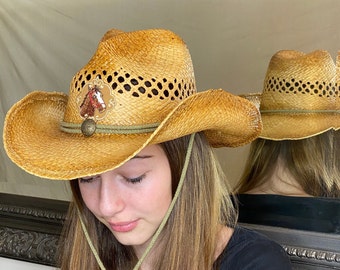 Straw Cowboy Hat with Horse Patch