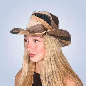 Unisex Brown/Tan/Black Leather Fedora