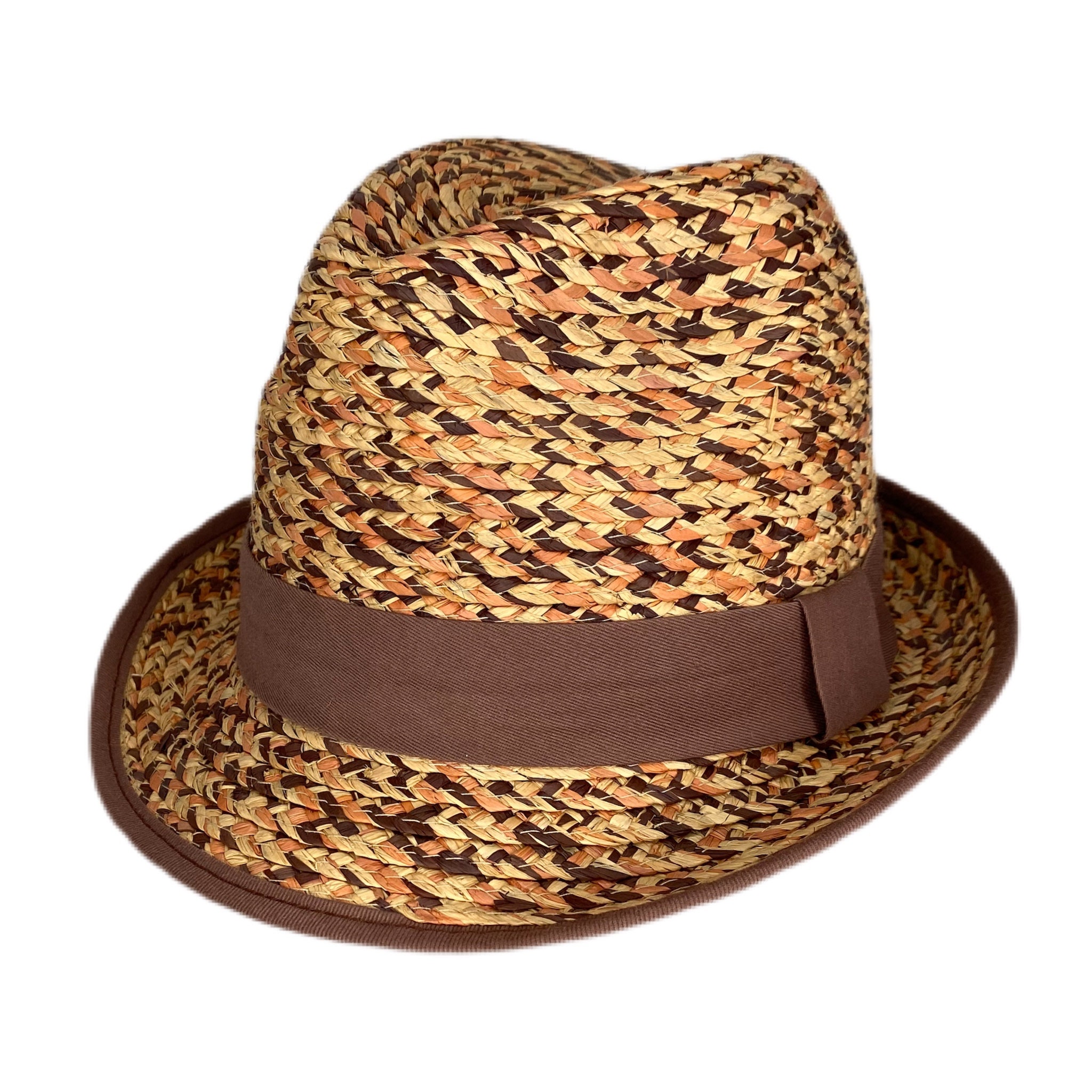 Unisexe Brown/Tan Straw Fedora avec bande brune Etsy France