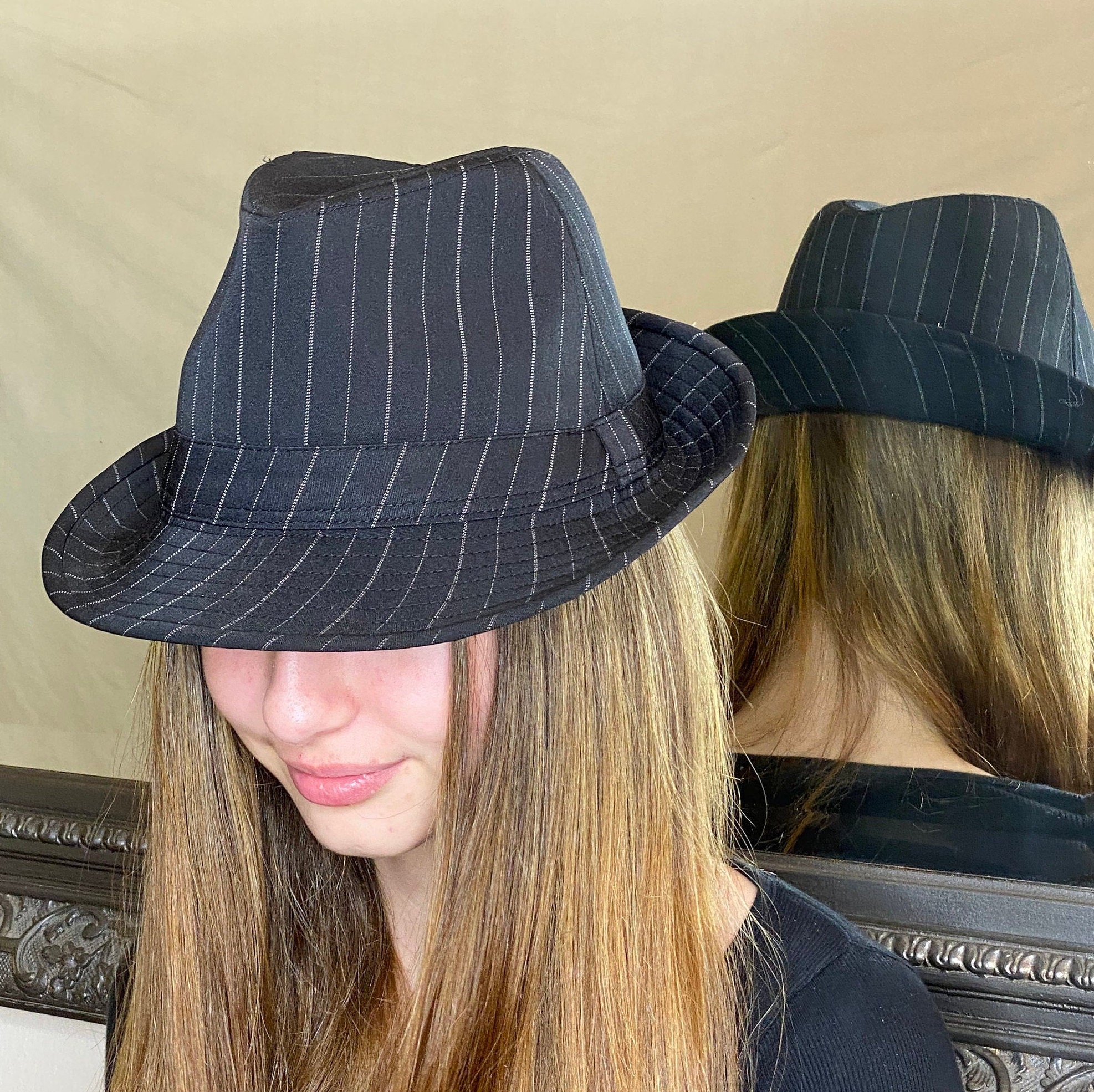2000s Vintage Unisex Black Fedora With White Stripes - Etsy display picture 3